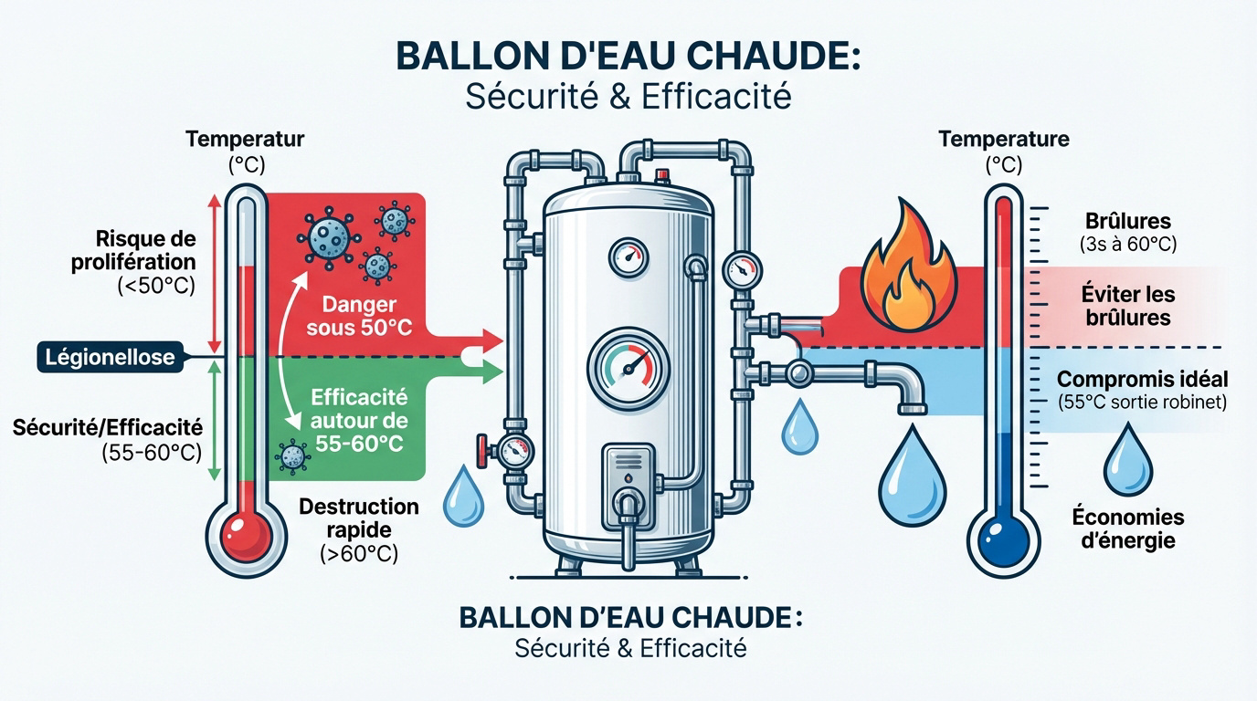 Ballon d'eau chaude réglé pour la sécurité sanitaire et l'efficacité énergétique