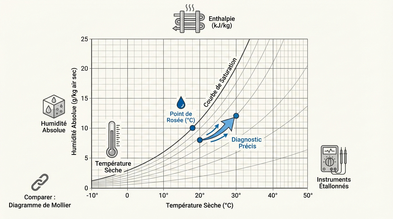 Analyse des propriétés de l'air humide sur un diagramme psychrométrique pour technicien froid